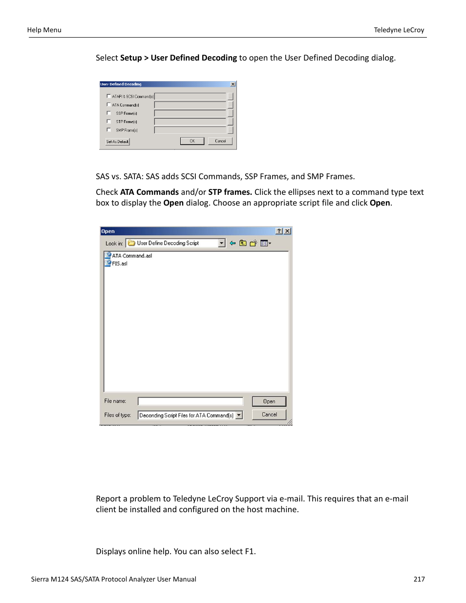 21 help menu, 1 tell teledyne lecroy, 2 help topics | Teledyne LeCroy Sierra M124 User Manual User Manual | Page 219 / 391