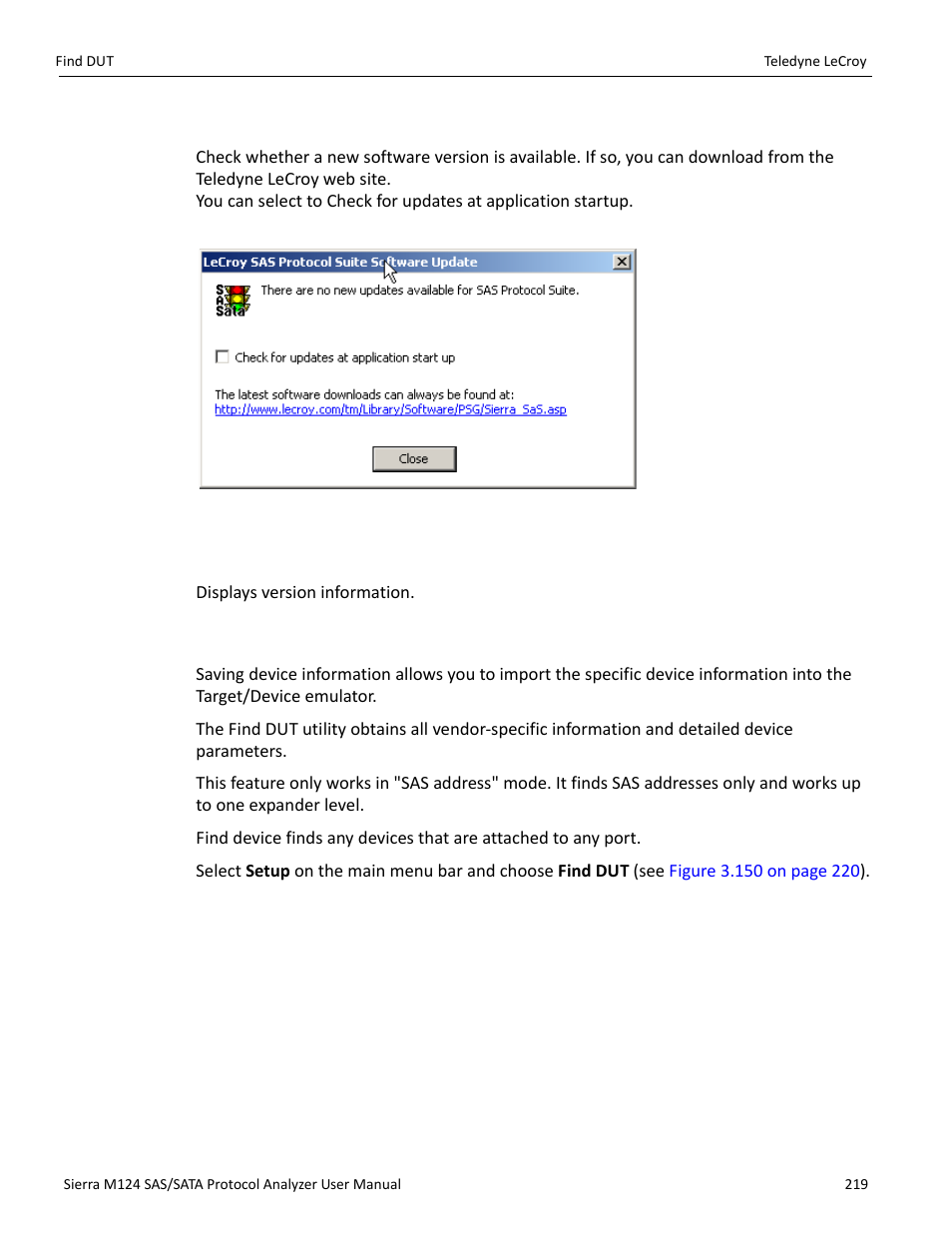 6 check for updates, 7 about, 22 find dut | Teledyne LeCroy Sierra M124 User Manual User Manual | Page 221 / 391