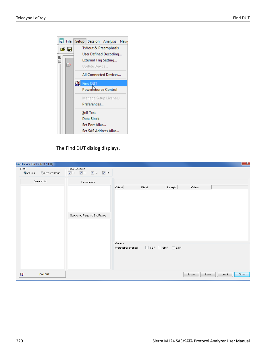 The find dut dialog displays | Teledyne LeCroy Sierra M124 User Manual User Manual | Page 222 / 391