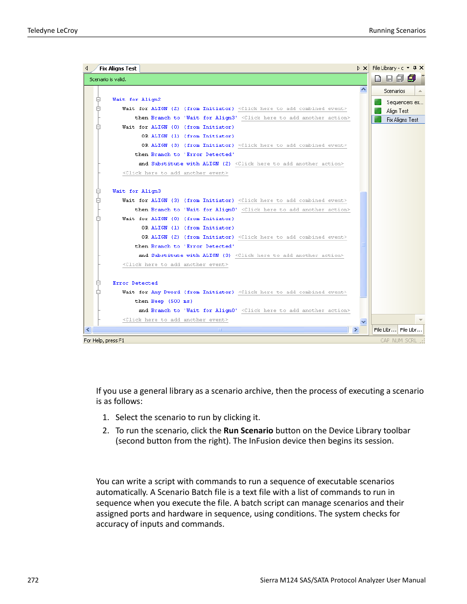 11 running scenarios, 12 scenario batch files | Teledyne LeCroy Sierra M124 User Manual User Manual | Page 274 / 391