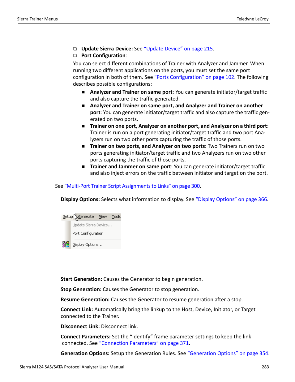 2 setup menu, 3 generate menu | Teledyne LeCroy Sierra M124 User Manual User Manual | Page 285 / 391