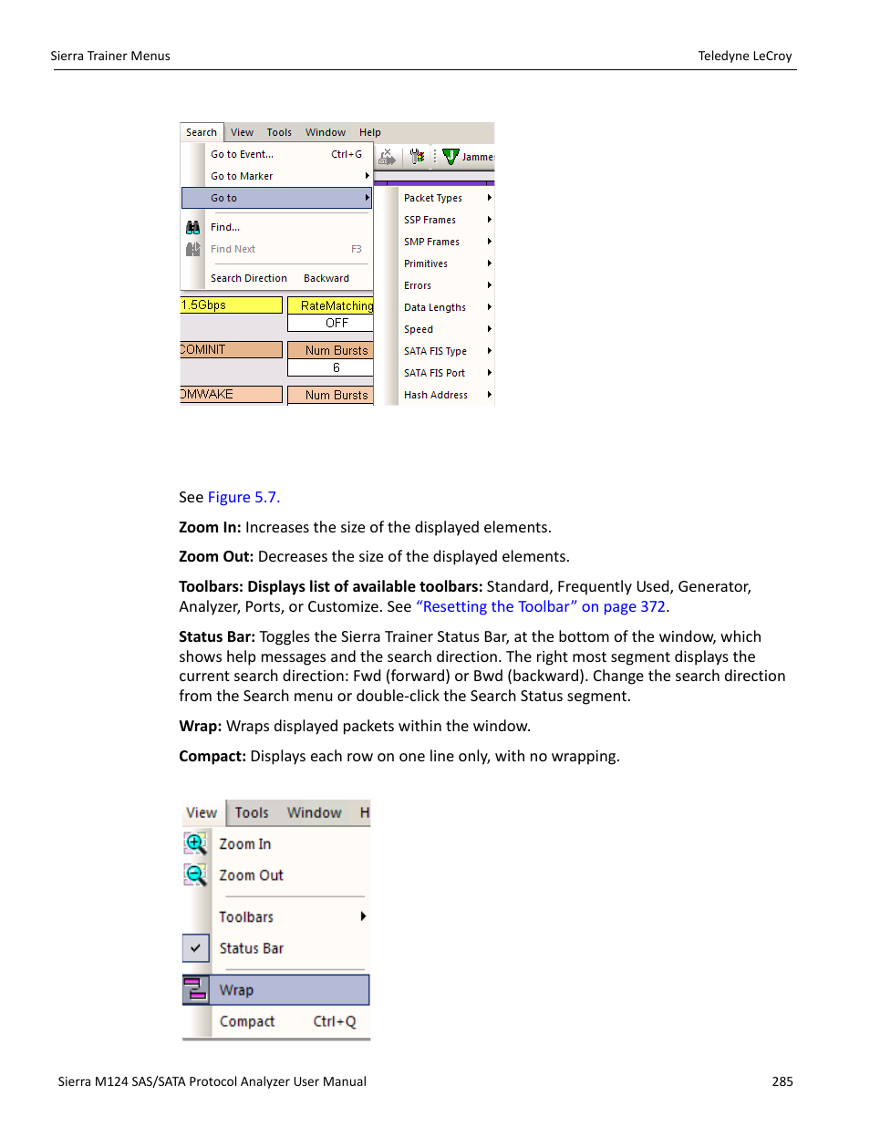5 view menu, Figure 5.6 on | Teledyne LeCroy Sierra M124 User Manual User Manual | Page 287 / 391