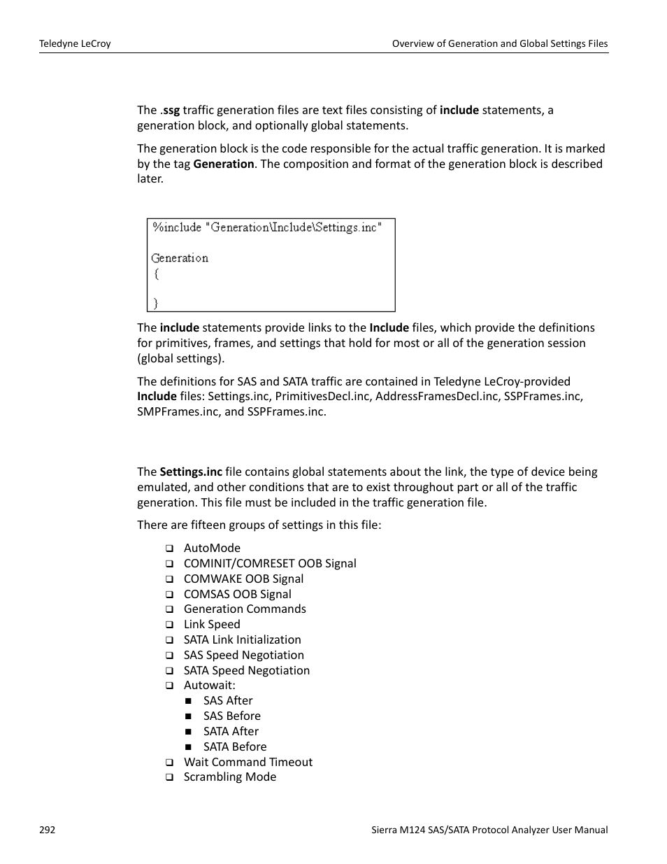 1 traffic generation (*.ssg) files, 2 settings.inc file | Teledyne LeCroy Sierra M124 User Manual User Manual | Page 294 / 391