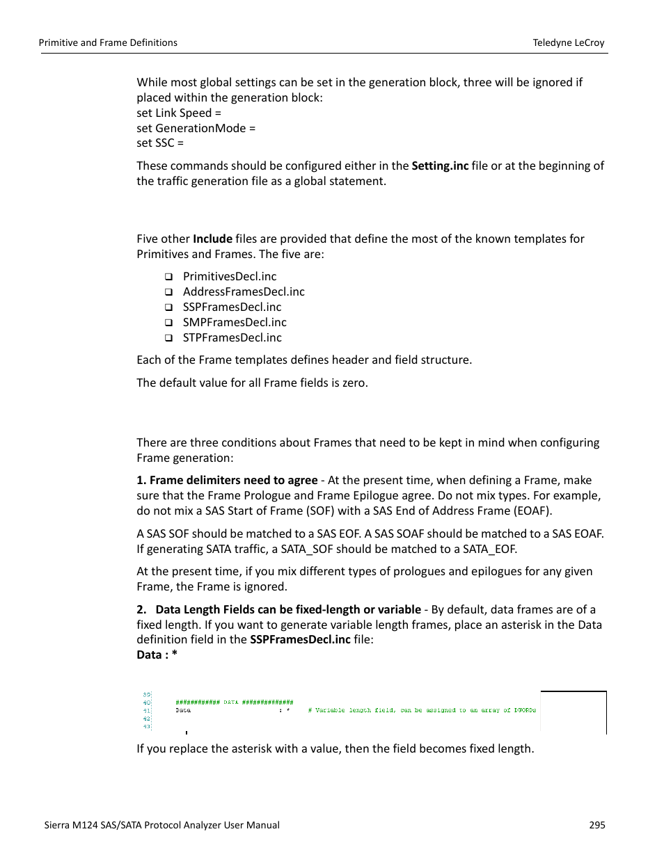 7 primitive and frame definitions, 1 special conditions for frames | Teledyne LeCroy Sierra M124 User Manual User Manual | Page 297 / 391