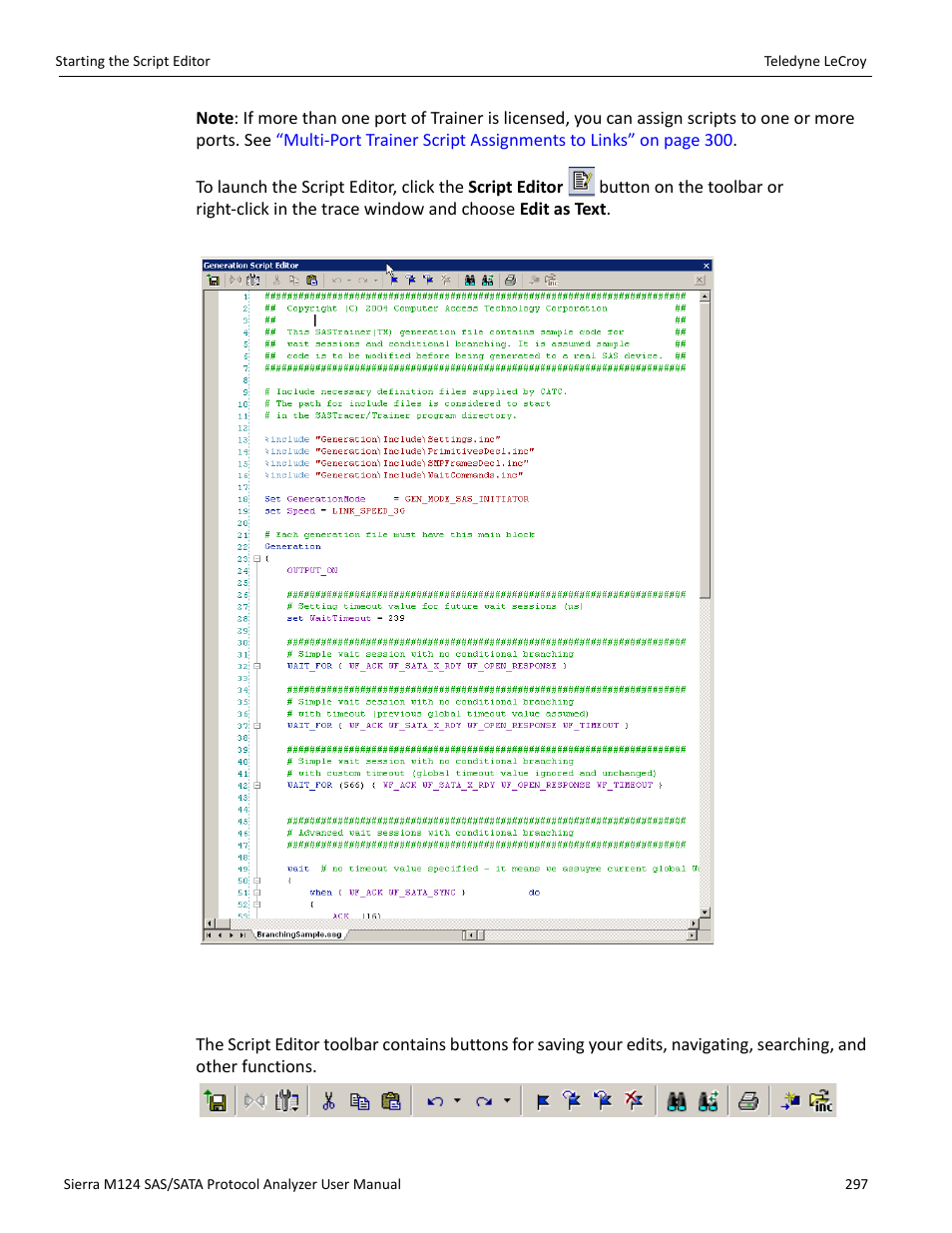 1 script editor toolbar | Teledyne LeCroy Sierra M124 User Manual User Manual | Page 299 / 391