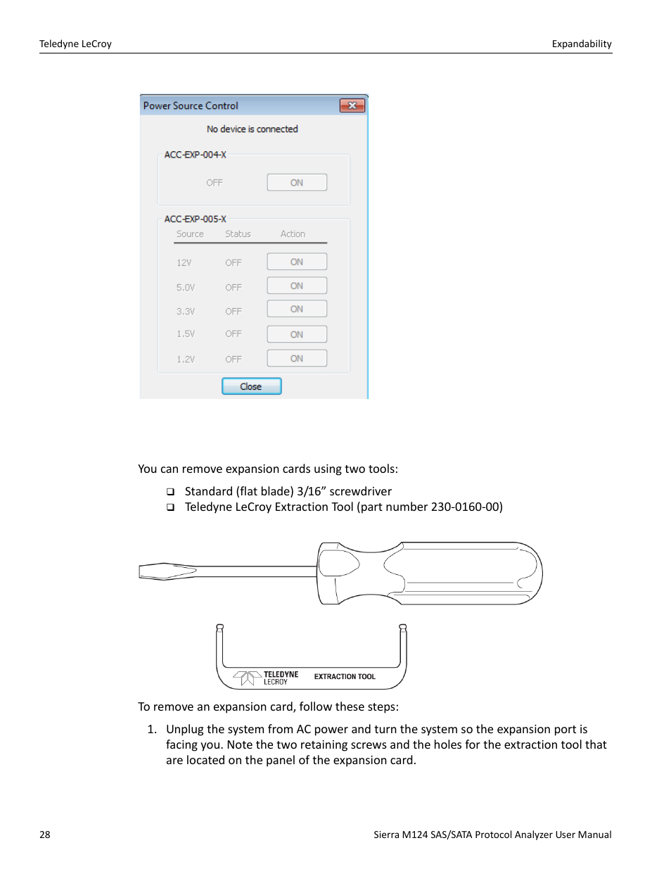4 removing expansion cards | Teledyne LeCroy Sierra M124 User Manual User Manual | Page 30 / 391