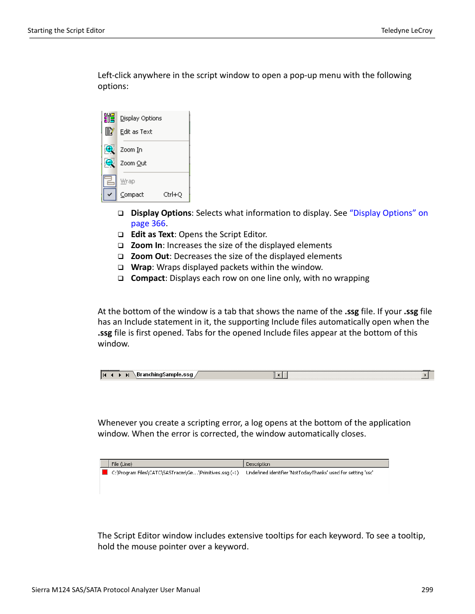Pop-up menu, File tabs, Error log | Tooltips | Teledyne LeCroy Sierra M124 User Manual User Manual | Page 301 / 391