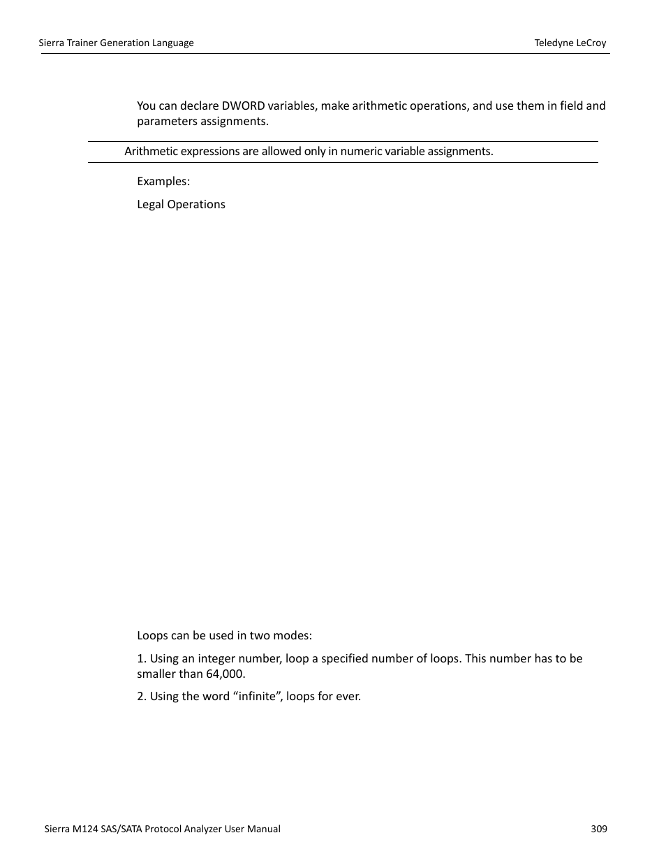 Preprocessor integer arithmetic, Loops | Teledyne LeCroy Sierra M124 User Manual User Manual | Page 311 / 391