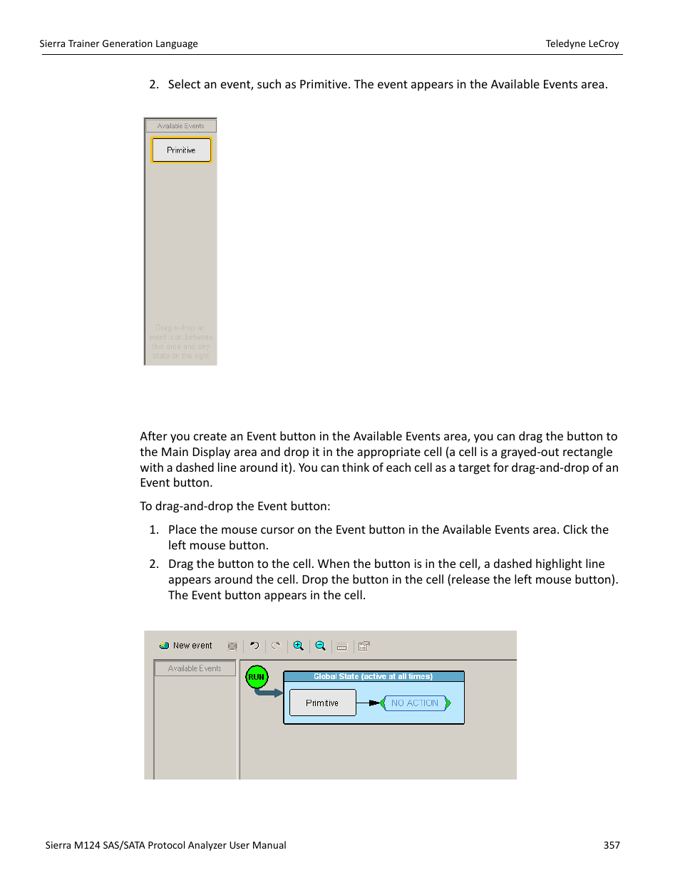 12 dragging a button to the main display area | Teledyne LeCroy Sierra M124 User Manual User Manual | Page 359 / 391