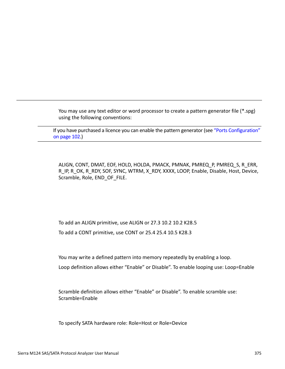 Creating a pattern generator file, 1 key words, 2 comment format | 3 primitive definition format, 4 loop definition format, 5 scramble definition format, 6 role definition format, Appendix a: creating a pattern generator file, Appendix a | Teledyne LeCroy Sierra M124 User Manual User Manual | Page 377 / 391