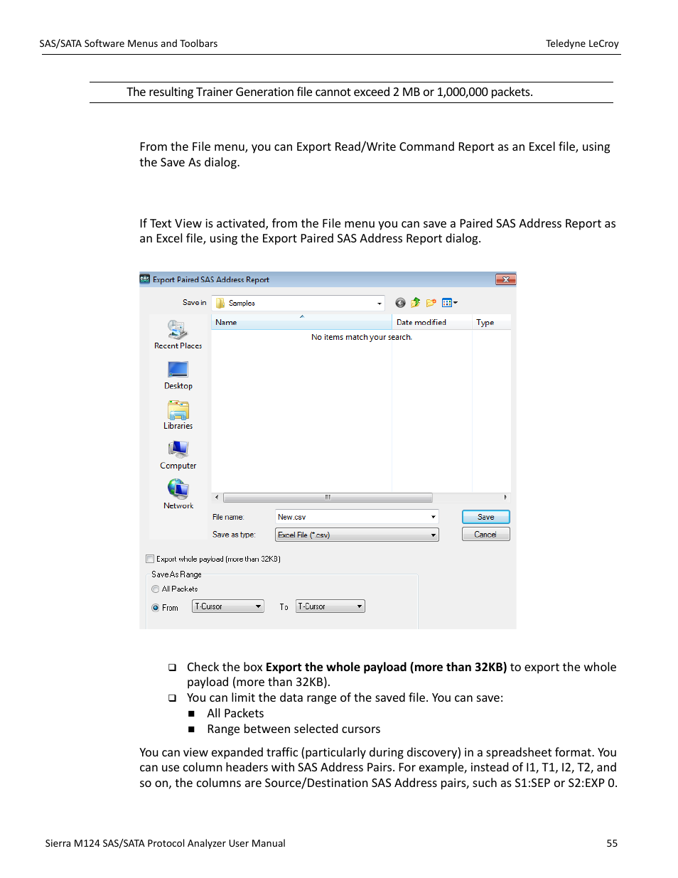 Export read/write command report, 11 export paired sas address report | Teledyne LeCroy Sierra M124 User Manual User Manual | Page 57 / 391