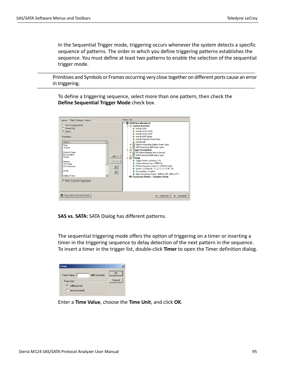 Sequential trigger mode, Timer | Teledyne LeCroy Sierra M124 User Manual User Manual | Page 97 / 391