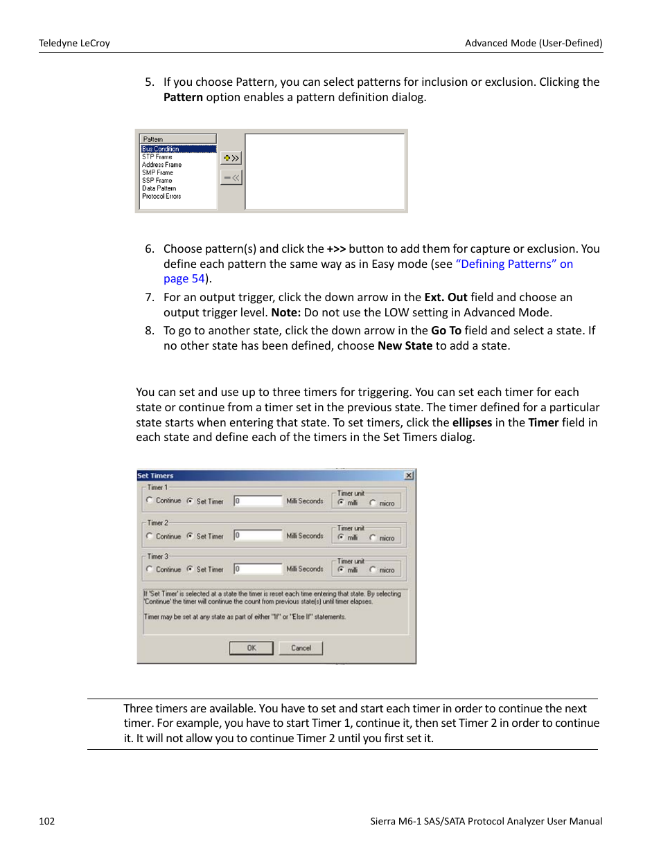 Set timers | Teledyne LeCroy Sierra M6-1 SAS_SATA Protocol Analyzer User Manual User Manual | Page 104 / 302