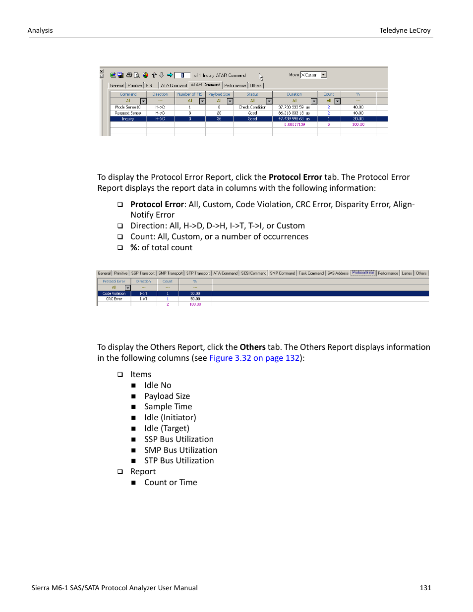Protocol error report, Others report | Teledyne LeCroy Sierra M6-1 SAS_SATA Protocol Analyzer User Manual User Manual | Page 133 / 302