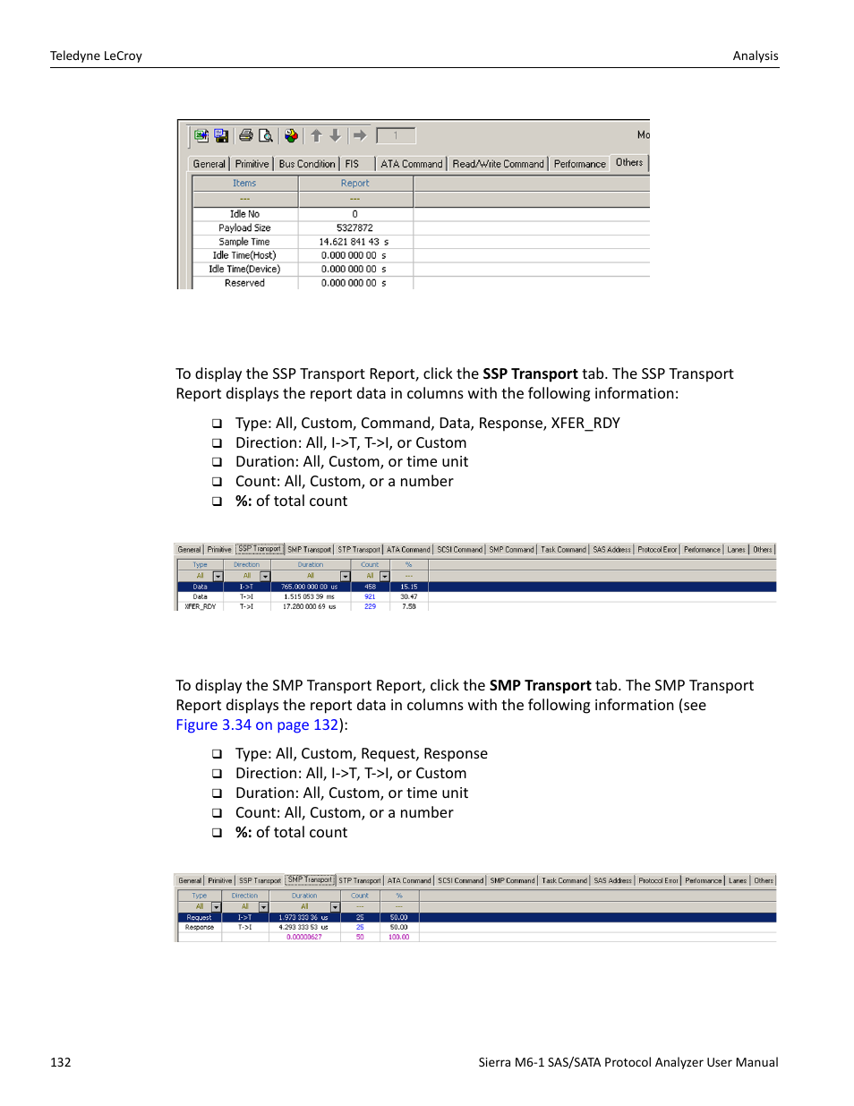 Ssp transport report (sas), Smp transport report (sas) | Teledyne LeCroy Sierra M6-1 SAS_SATA Protocol Analyzer User Manual User Manual | Page 134 / 302