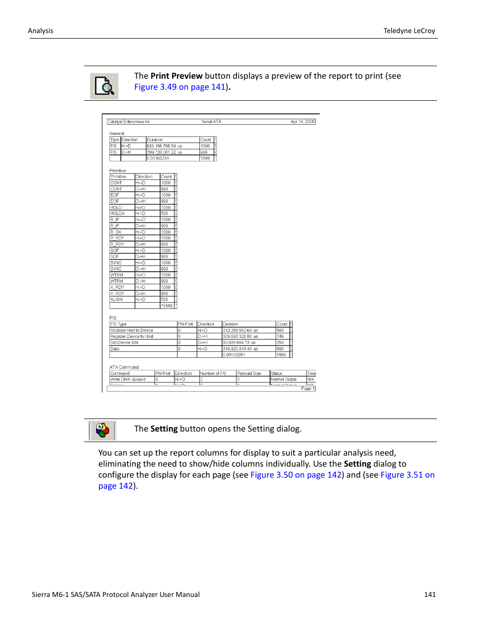 Print preview, Report display settings | Teledyne LeCroy Sierra M6-1 SAS_SATA Protocol Analyzer User Manual User Manual | Page 143 / 302