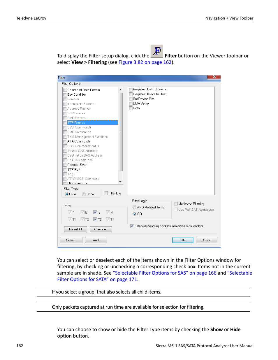 3 filter setup, Filter type | Teledyne LeCroy Sierra M6-1 SAS_SATA Protocol Analyzer User Manual User Manual | Page 164 / 302