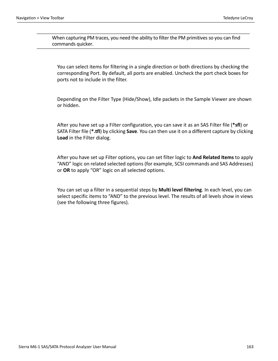 Filtering direction, Filter idle, Save filter setup | Filter logic, Multilevel filtering in sas | Teledyne LeCroy Sierra M6-1 SAS_SATA Protocol Analyzer User Manual User Manual | Page 165 / 302