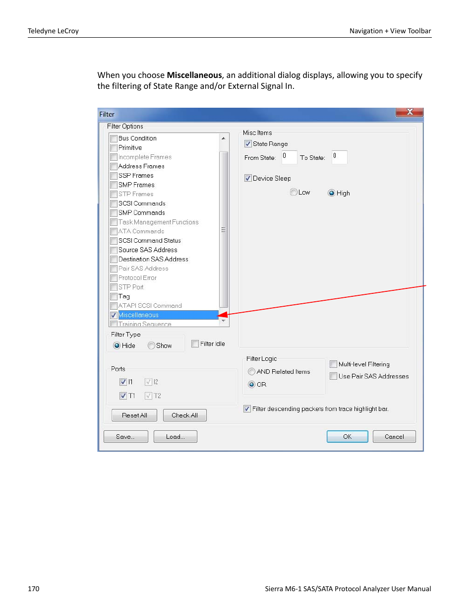 Filter miscellaneous | Teledyne LeCroy Sierra M6-1 SAS_SATA Protocol Analyzer User Manual User Manual | Page 172 / 302