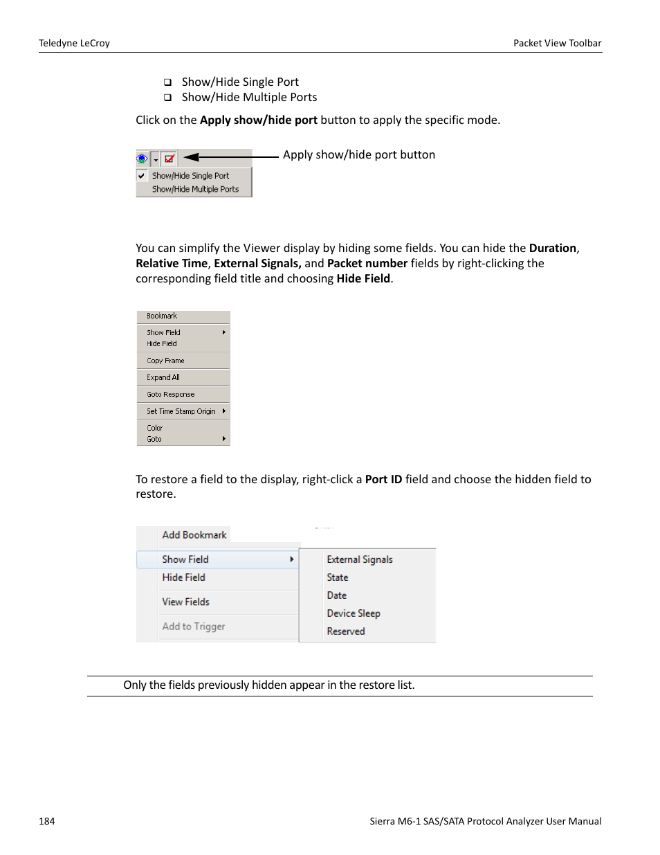 Show/hide field | Teledyne LeCroy Sierra M6-1 SAS_SATA Protocol Analyzer User Manual User Manual | Page 186 / 302