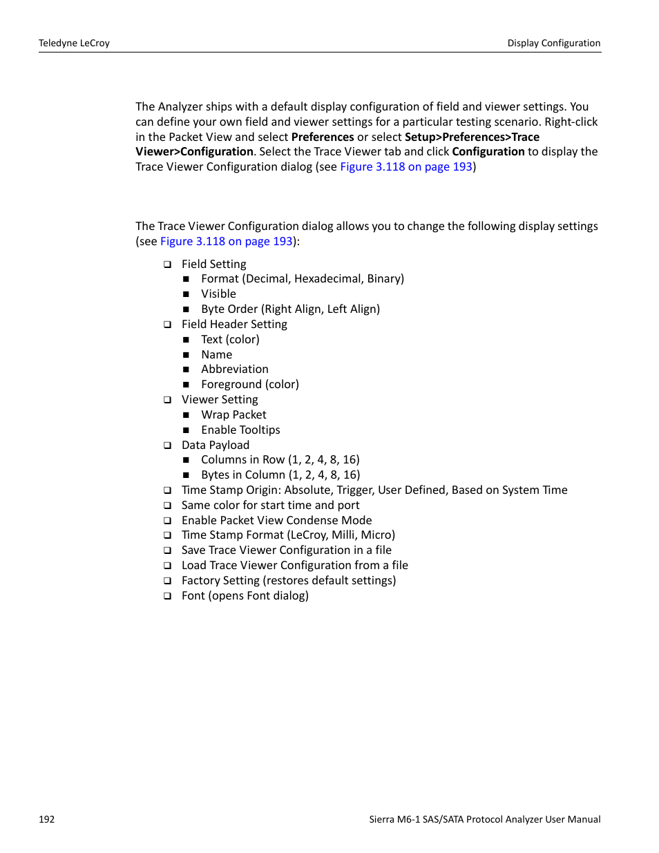 11 display configuration, 1 trace viewer configuration | Teledyne LeCroy Sierra M6-1 SAS_SATA Protocol Analyzer User Manual User Manual | Page 194 / 302