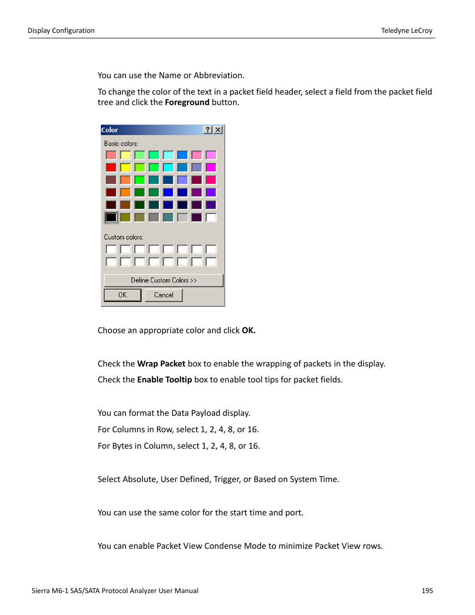 Field header setting, Viewer setting, Data payload | Time stamp origin, Start time and port, Packet view condense mode | Teledyne LeCroy Sierra M6-1 SAS_SATA Protocol Analyzer User Manual User Manual | Page 197 / 302