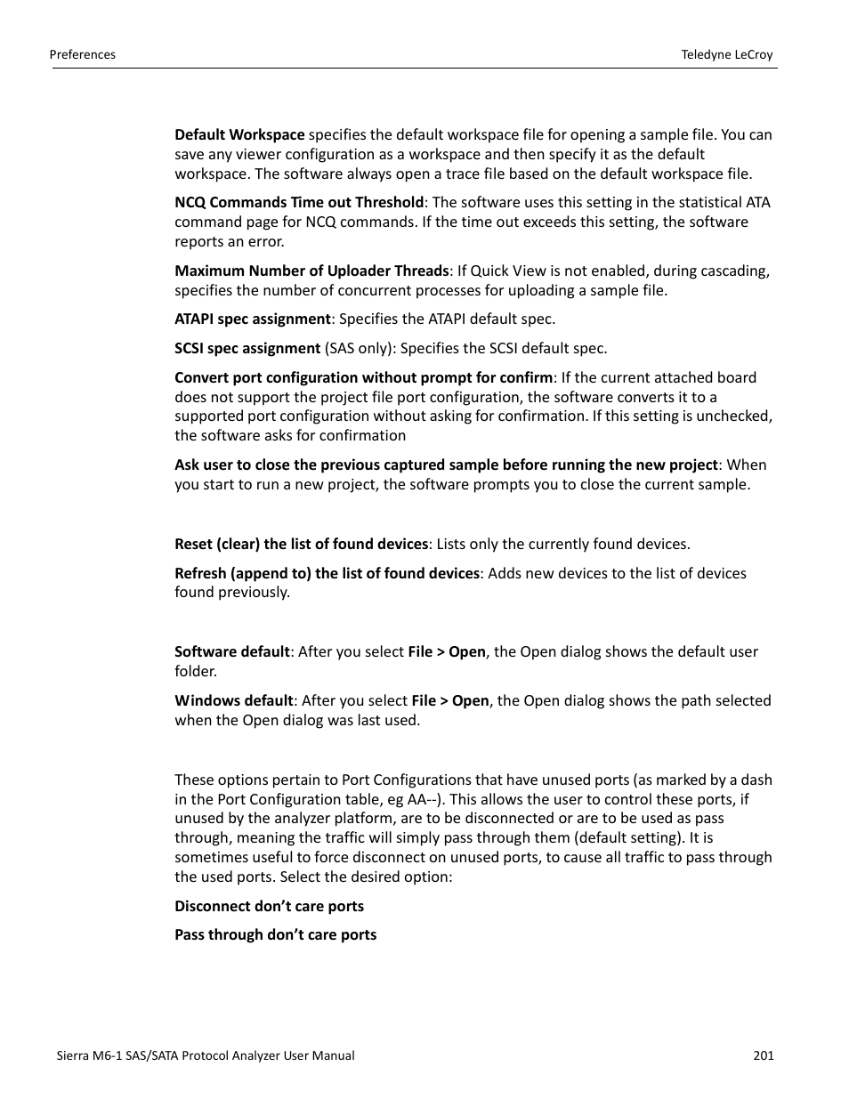 Other, Found device list mode, Browse default path | Port configuration setting | Teledyne LeCroy Sierra M6-1 SAS_SATA Protocol Analyzer User Manual User Manual | Page 203 / 302