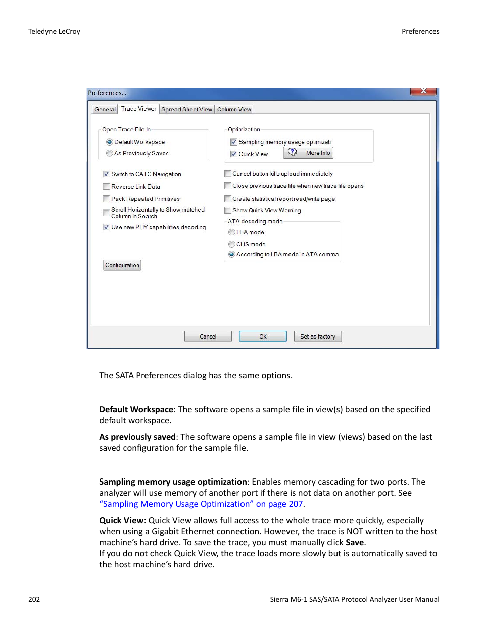 2 trace viewer tab, Open trace file in, Optimization | Teledyne LeCroy Sierra M6-1 SAS_SATA Protocol Analyzer User Manual User Manual | Page 204 / 302