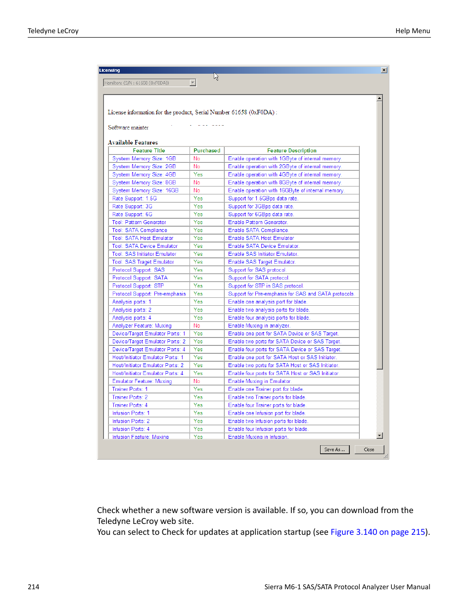 6 check for updates | Teledyne LeCroy Sierra M6-1 SAS_SATA Protocol Analyzer User Manual User Manual | Page 216 / 302