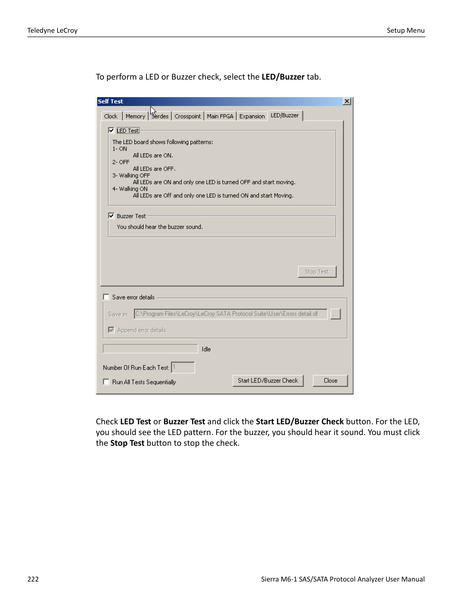 8 led/buzzer check | Teledyne LeCroy Sierra M6-1 SAS_SATA Protocol Analyzer User Manual User Manual | Page 224 / 302