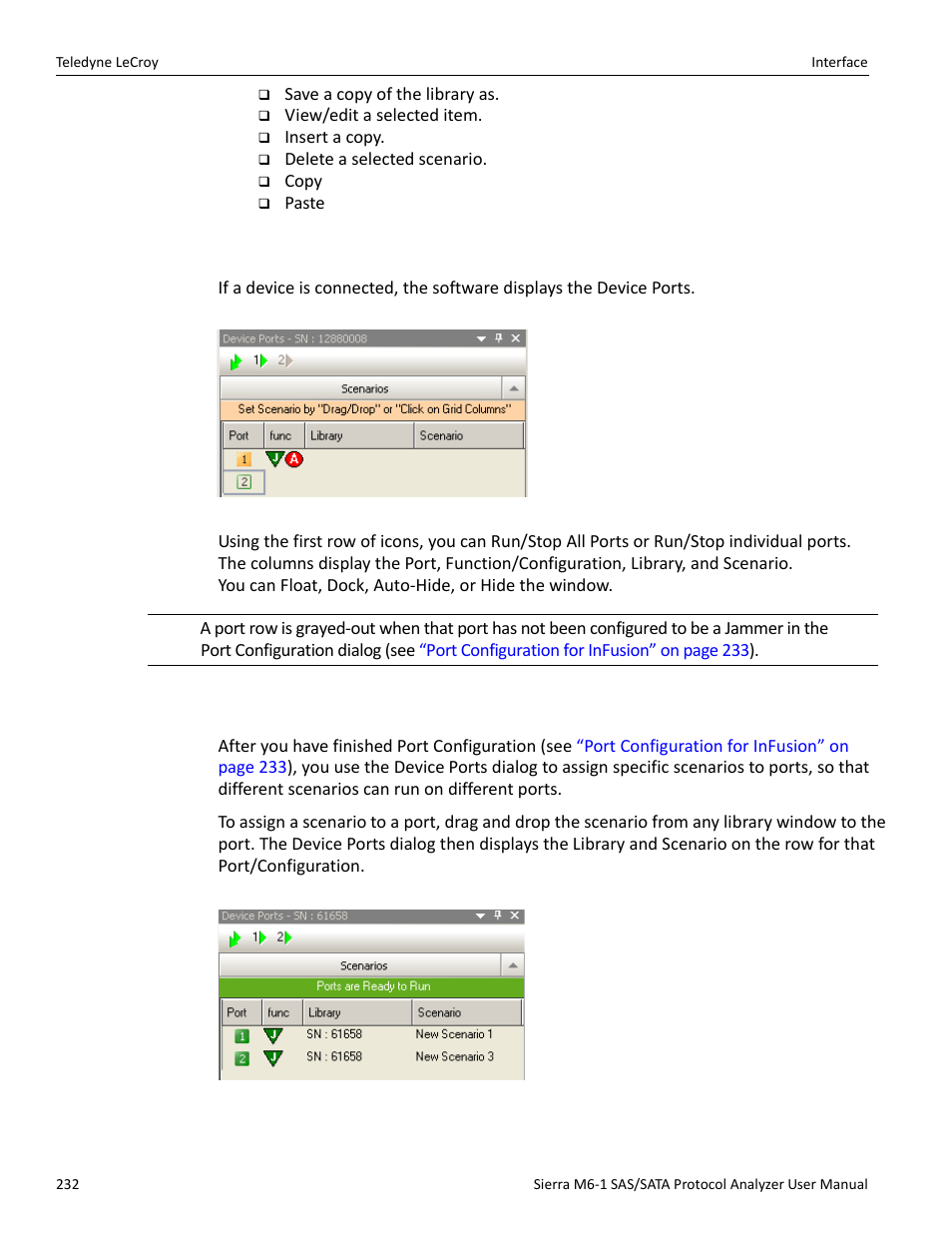 5 device ports, 6 using the device ports dialog | Teledyne LeCroy Sierra M6-1 SAS_SATA Protocol Analyzer User Manual User Manual | Page 234 / 302