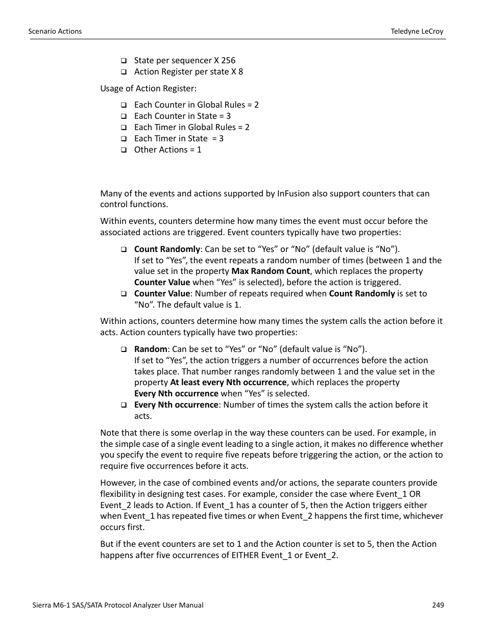 2 using counters in events and actions | Teledyne LeCroy Sierra M6-1 SAS_SATA Protocol Analyzer User Manual User Manual | Page 251 / 302