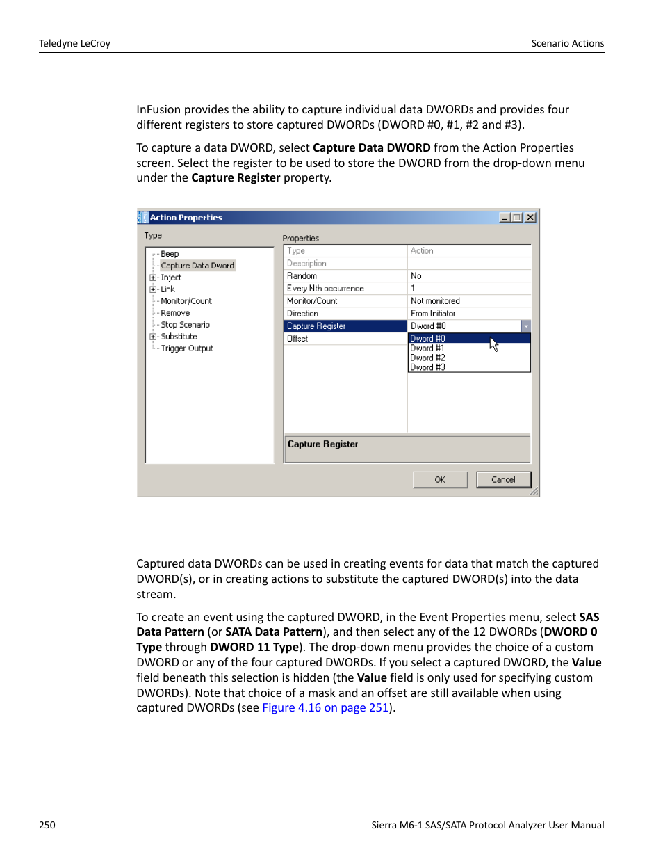 3 capturing a data dword, 4 using captured data dwords | Teledyne LeCroy Sierra M6-1 SAS_SATA Protocol Analyzer User Manual User Manual | Page 252 / 302