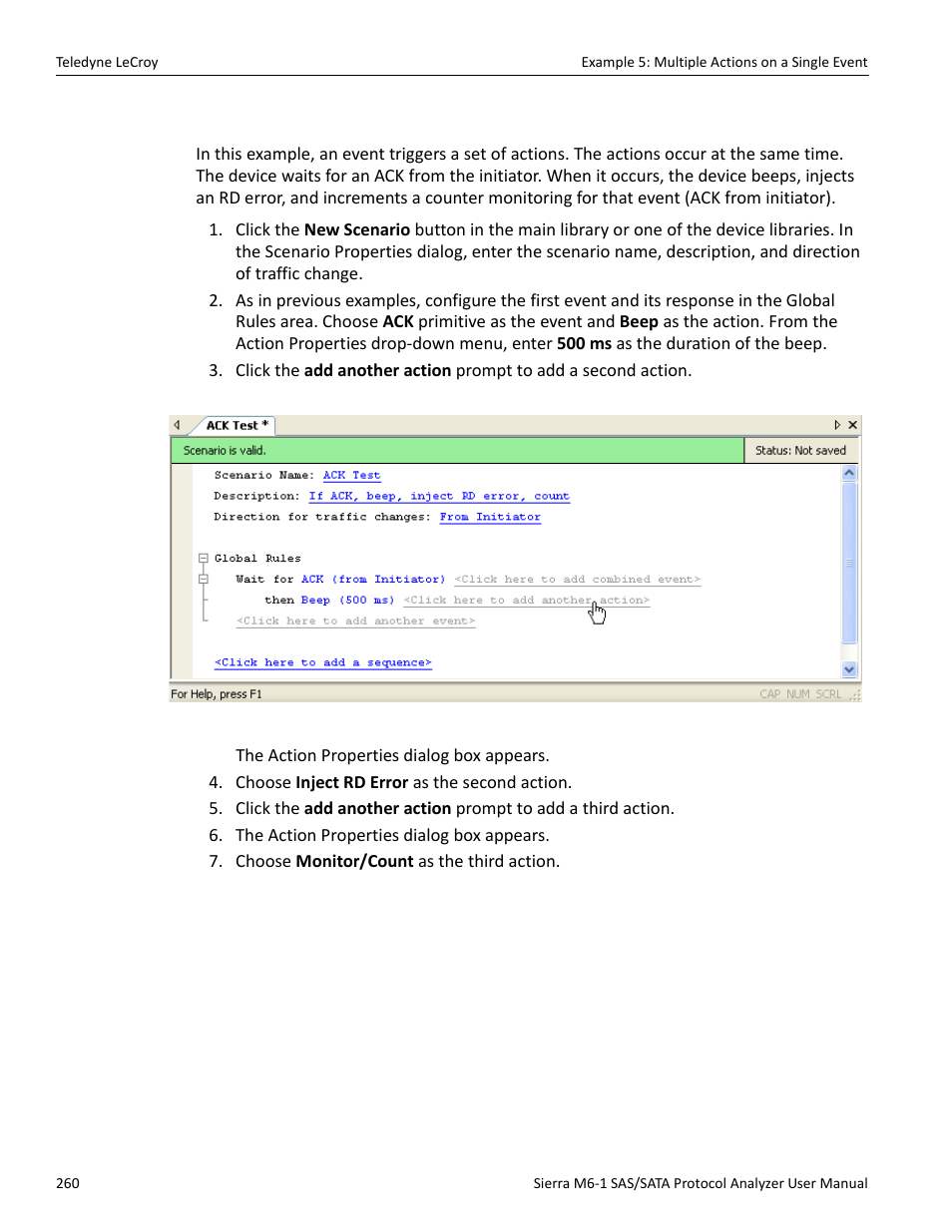 13 example 5: multiple actions on a single event | Teledyne LeCroy Sierra M6-1 SAS_SATA Protocol Analyzer User Manual User Manual | Page 262 / 302