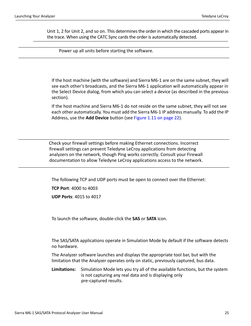3 connecting over different subnets, 9 launching your analyzer, 10 operating in simulation mode | Teledyne LeCroy Sierra M6-1 SAS_SATA Protocol Analyzer User Manual User Manual | Page 27 / 302