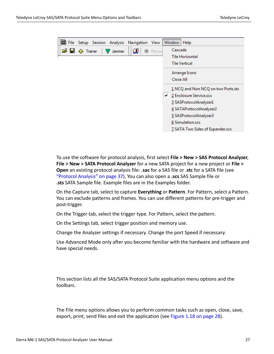 2 getting started with the protocol analyzer, 1 file | Teledyne LeCroy Sierra M6-1 SAS_SATA Protocol Analyzer User Manual User Manual | Page 29 / 302