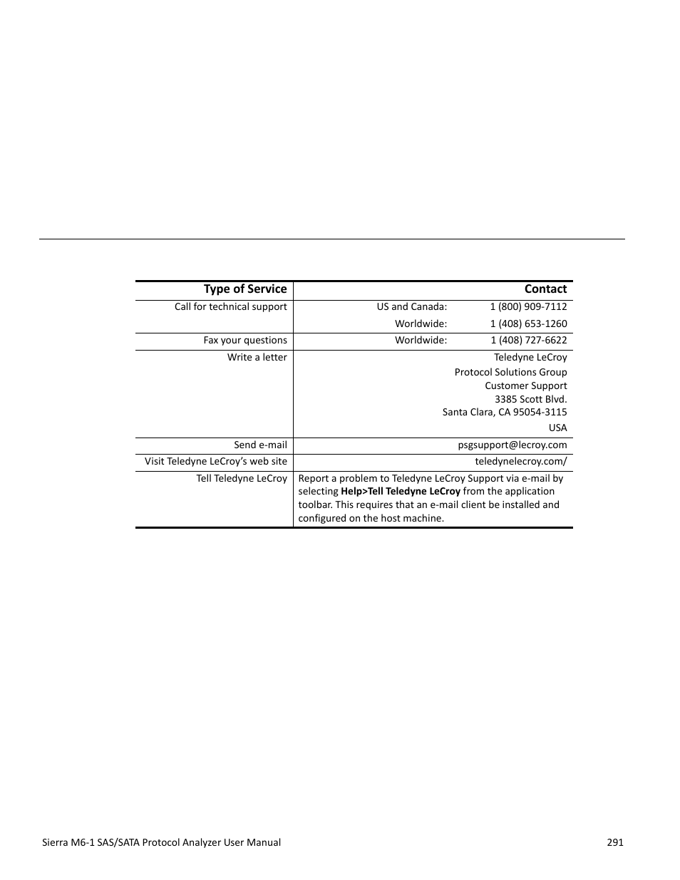 How to contact teledyne lecroy, Appendix c: how to contact teledyne lecroy, Appendix c | Teledyne LeCroy Sierra M6-1 SAS_SATA Protocol Analyzer User Manual User Manual | Page 293 / 302