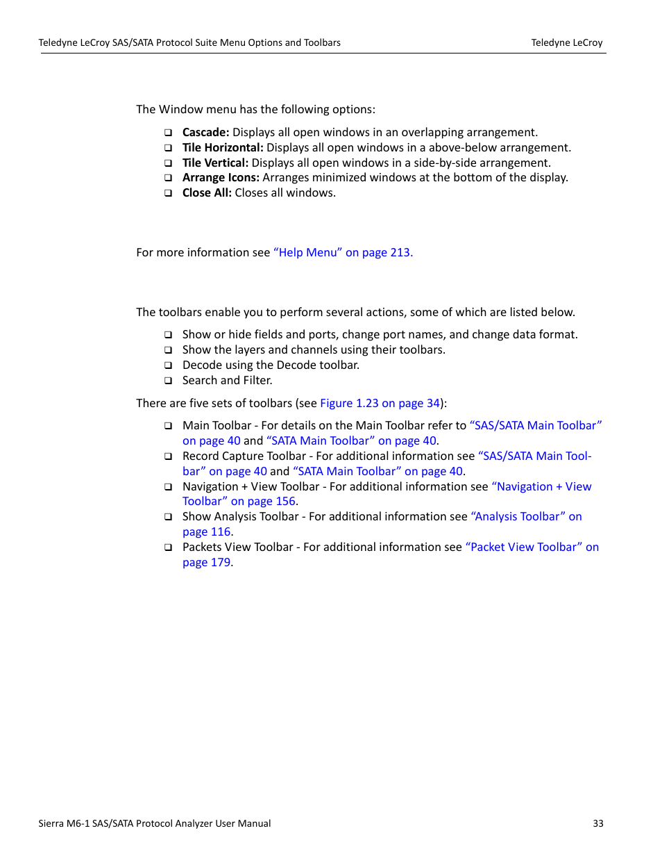 7 window, 8 help, 9 toolbars | Teledyne LeCroy Sierra M6-1 SAS_SATA Protocol Analyzer User Manual User Manual | Page 35 / 302