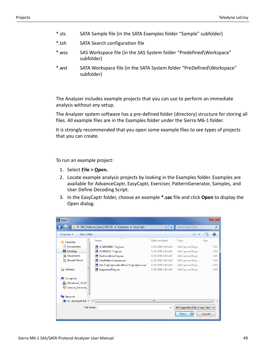 2 example projects, 3 run an example analysis project | Teledyne LeCroy Sierra M6-1 SAS_SATA Protocol Analyzer User Manual User Manual | Page 51 / 302