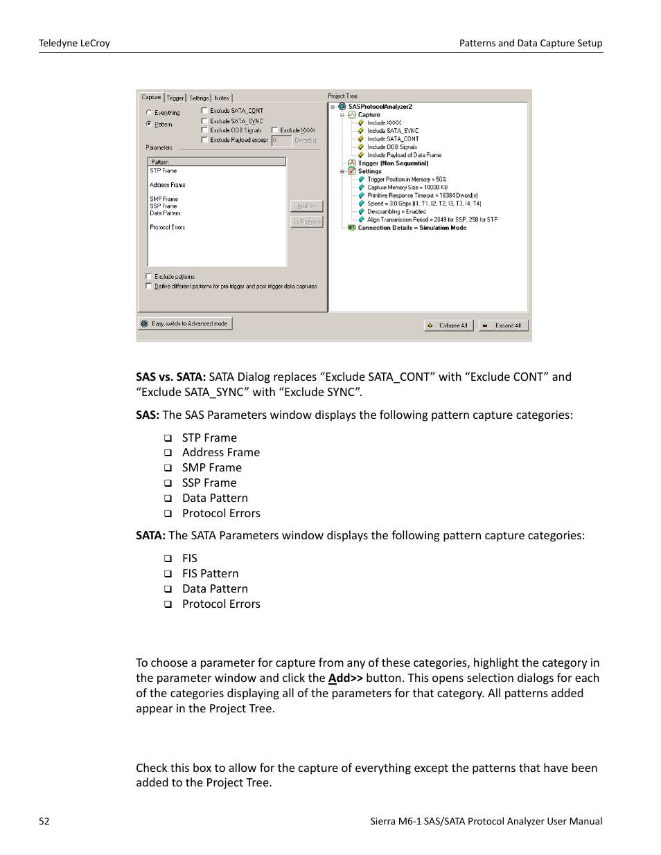 1 choose a parameter, 2 exclude patterns | Teledyne LeCroy Sierra M6-1 SAS_SATA Protocol Analyzer User Manual User Manual | Page 54 / 302