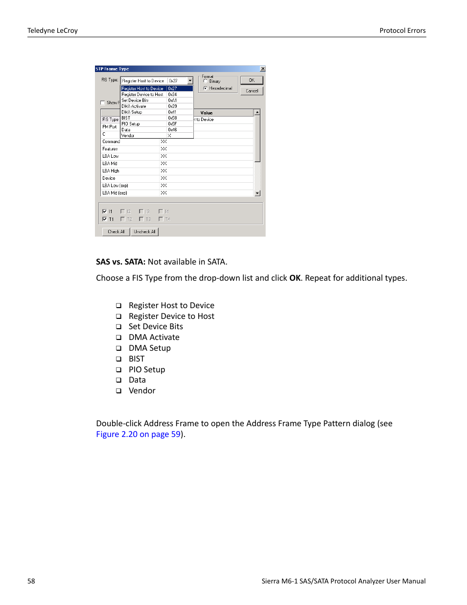 Address frame (sas only) | Teledyne LeCroy Sierra M6-1 SAS_SATA Protocol Analyzer User Manual User Manual | Page 60 / 302