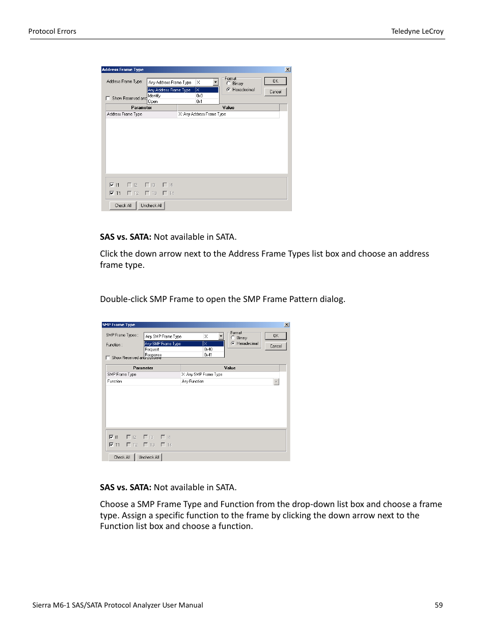 Smp frame (sas only) | Teledyne LeCroy Sierra M6-1 SAS_SATA Protocol Analyzer User Manual User Manual | Page 61 / 302