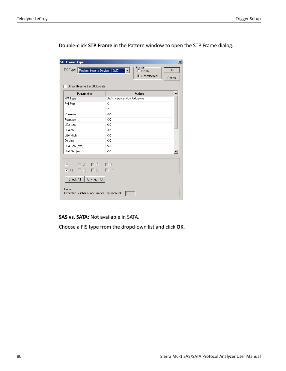 Stp frame (sas only) | Teledyne LeCroy Sierra M6-1 SAS_SATA Protocol Analyzer User Manual User Manual | Page 82 / 302