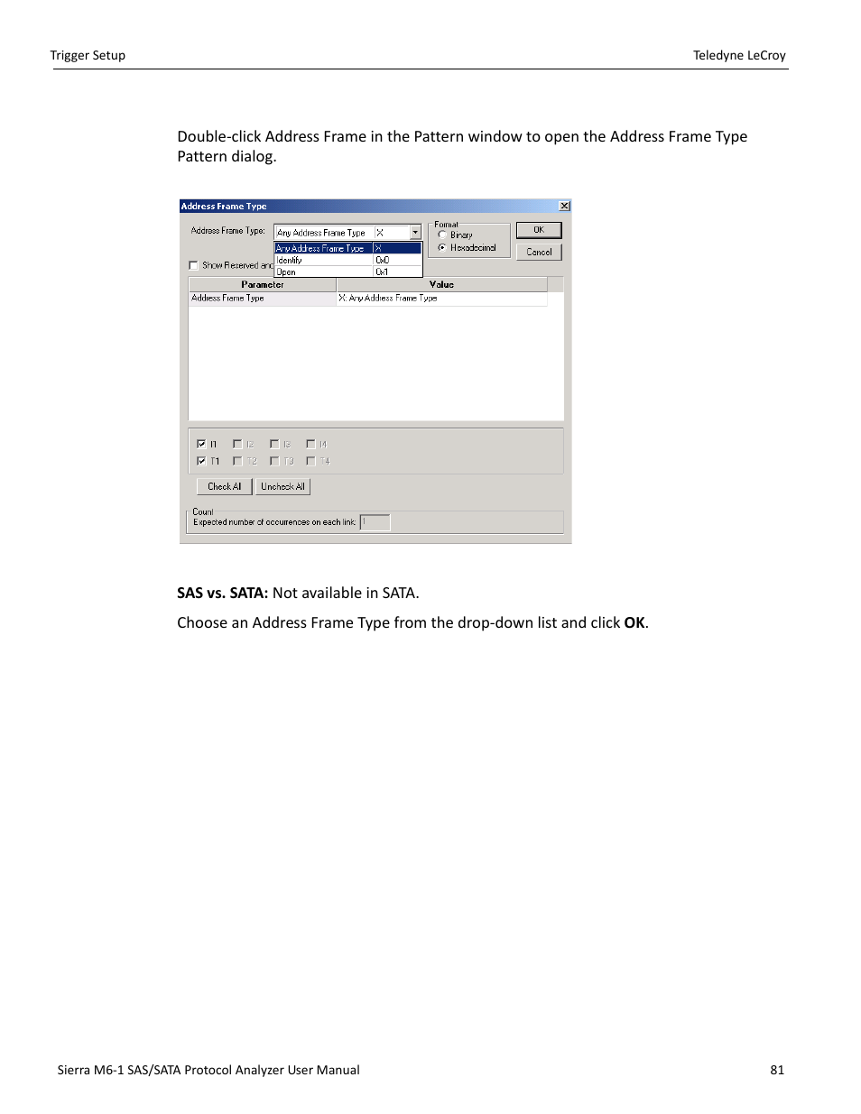 Address frame (sas only) | Teledyne LeCroy Sierra M6-1 SAS_SATA Protocol Analyzer User Manual User Manual | Page 83 / 302