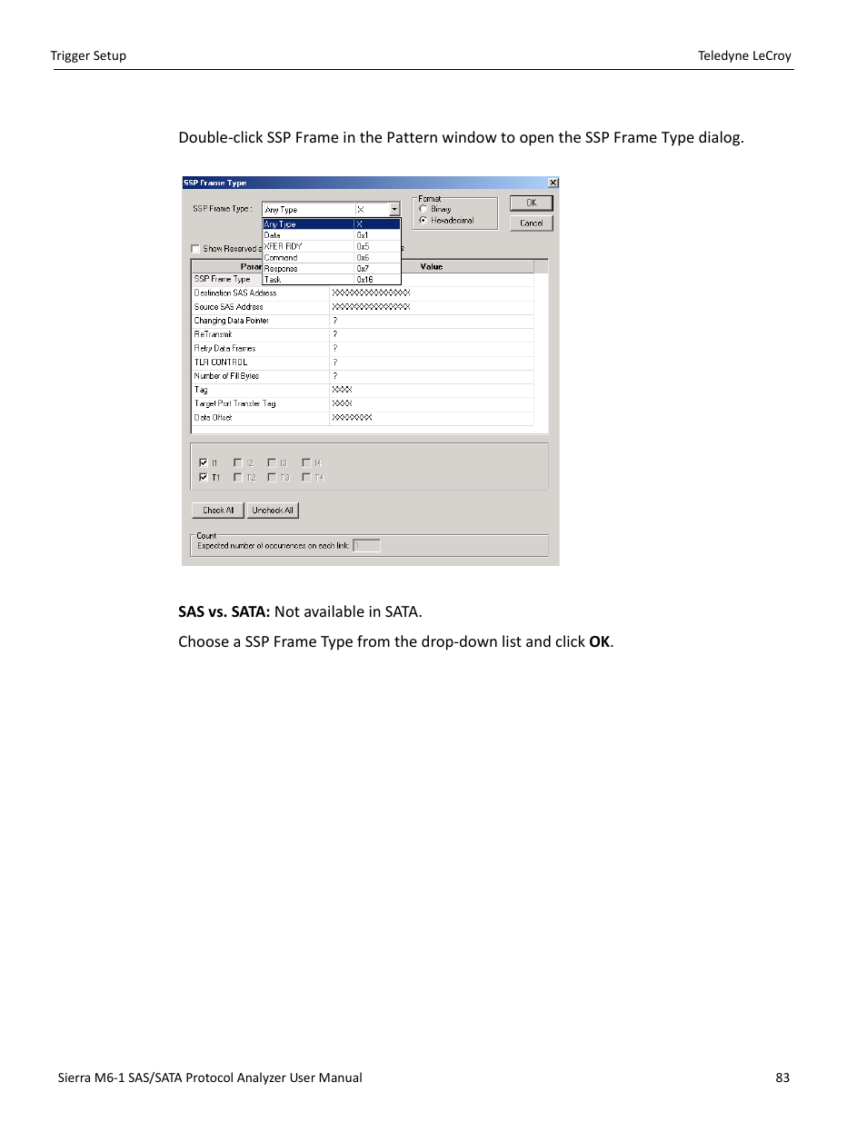 Ssp frame (sas only) | Teledyne LeCroy Sierra M6-1 SAS_SATA Protocol Analyzer User Manual User Manual | Page 85 / 302