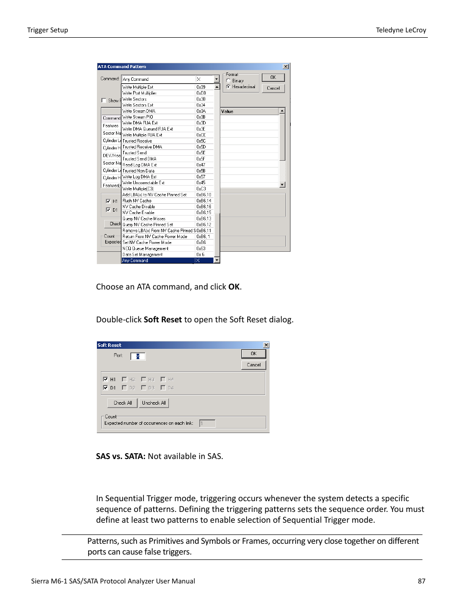 Soft reset (sata only), 8 sequential trigger mode | Teledyne LeCroy Sierra M6-1 SAS_SATA Protocol Analyzer User Manual User Manual | Page 89 / 302