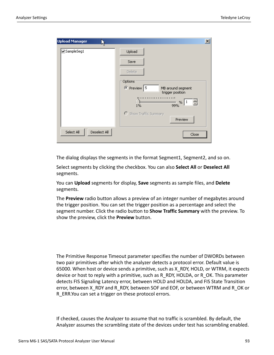 15 analyzer settings, 1 primitive response timeout, 2 disable descrambling | Teledyne LeCroy Sierra M6-1 SAS_SATA Protocol Analyzer User Manual User Manual | Page 95 / 302