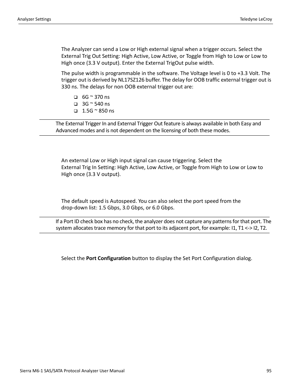 5 external trig out setting, 6 external trig in setting, 7 choose port speed | 8 ports configuration | Teledyne LeCroy Sierra M6-1 SAS_SATA Protocol Analyzer User Manual User Manual | Page 97 / 302