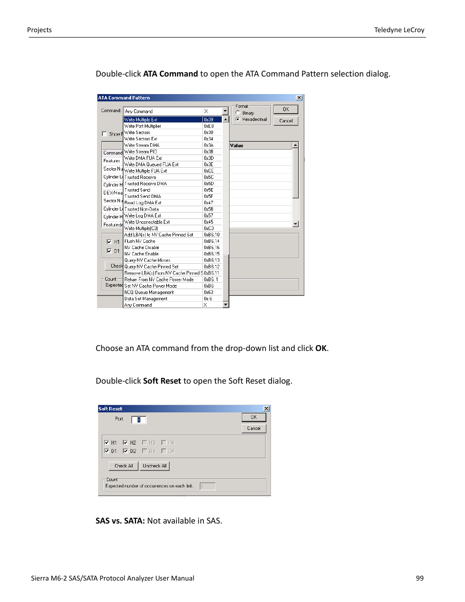 Ata command pattern, Soft reset (sata only) | Teledyne LeCroy Sierra M6-2 SAS_SATA Protocol Analyzer User Manual User Manual | Page 101 / 496