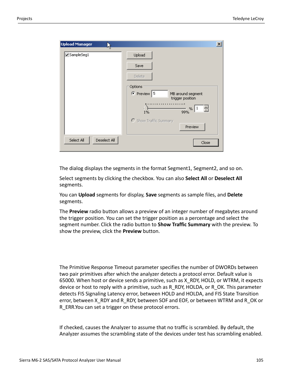 19 analyzer settings, Primitive response timeout, Disable descrambling | Teledyne LeCroy Sierra M6-2 SAS_SATA Protocol Analyzer User Manual User Manual | Page 107 / 496
